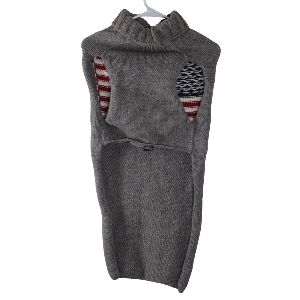 Chilly Dog American Flag Wool Dog Sweater Grey Hand Knit Large Pet Apparel